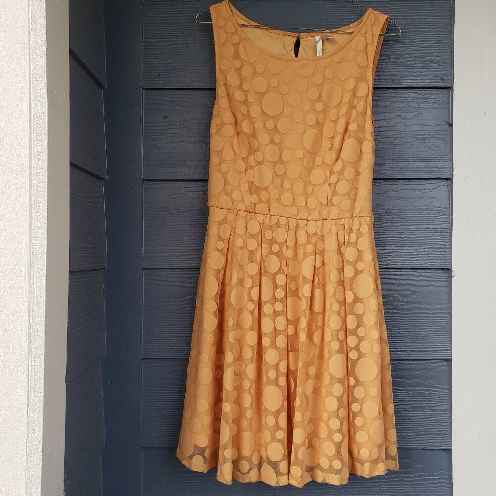 LC Lauren Conrad Gold Chiffon and polka dot Dress